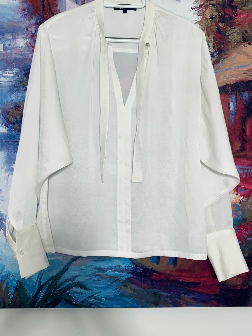Maje White Tie-Neck Long Sleeve Blouse